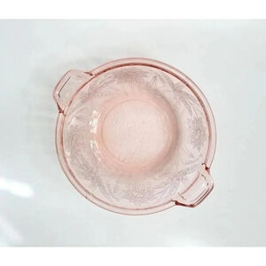 Pink Jeannette Depression Glass 1930's Handled Floral Poinsettia Casserole Bowl